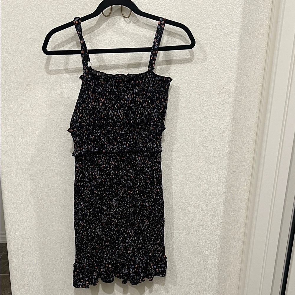 Dark Blue Floral Sleeveless Mini Dress